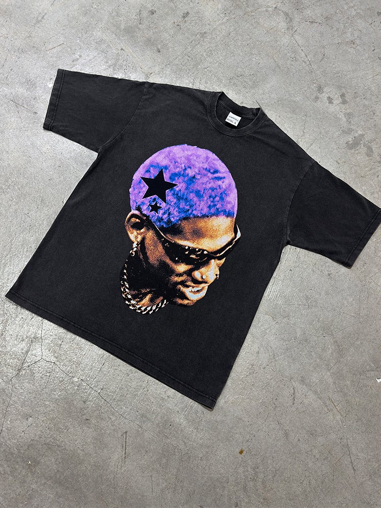 Trendy Brand Star Rodman Trendy t Retro Distressed Print Heavy Cotton High Street Versatile Sweatshirt - Image 3