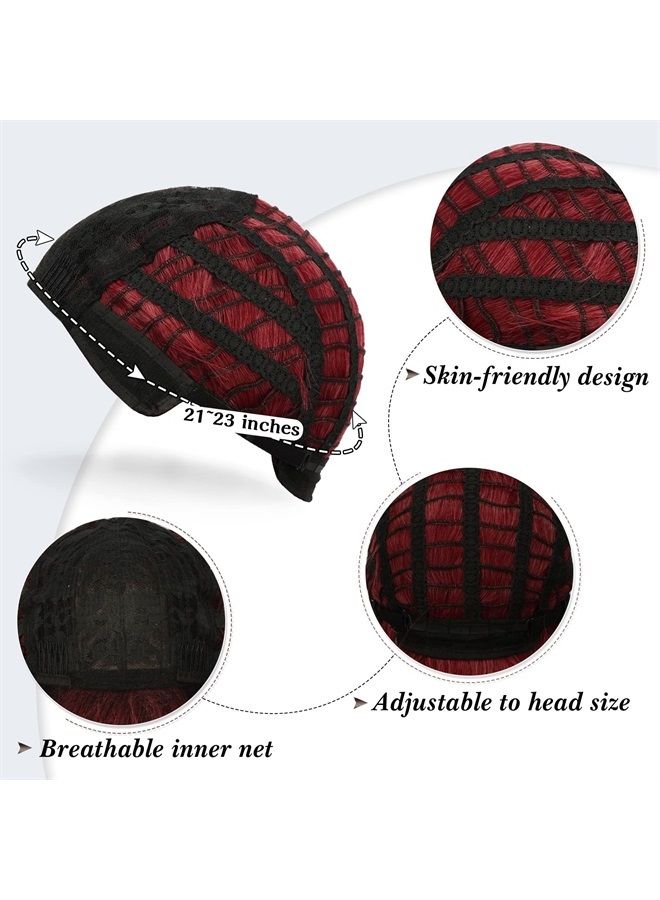 BARSDAR Short Wavy Bob Wig With Bangs, Women's Short Bob Ombre Red Wigs Pastel Curly Wavy Synthetic Shoulder Length Wigs With Free Wig Cap For Women Girls Daily Party Colorful Wigs(14'', Ombre Red) - Image 5