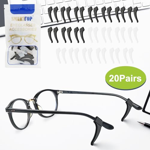 SMARTTOP 20 Pairs Anti-Slip Eyeglass Ear Grips Hook, Comfortable Silicone Elastic Eyeglasses Temple Tips Sleeve Holder-For Eyeglasses Sunglasses Spectacles Glasses Reading (10 Black&10 Clear) - Image 5