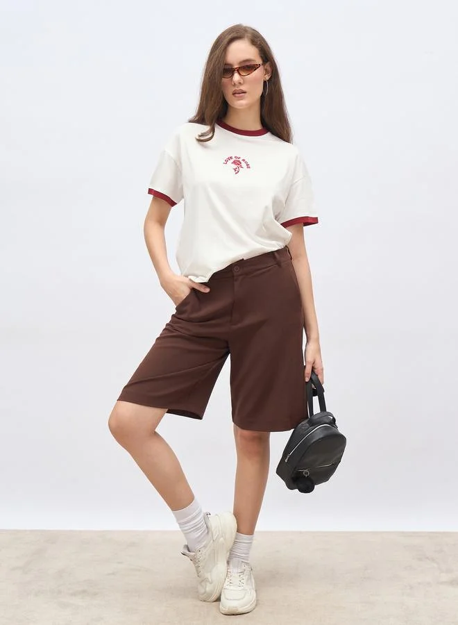 ستايلي Styli Embroidered Detail Boxy Fit T-Shirt