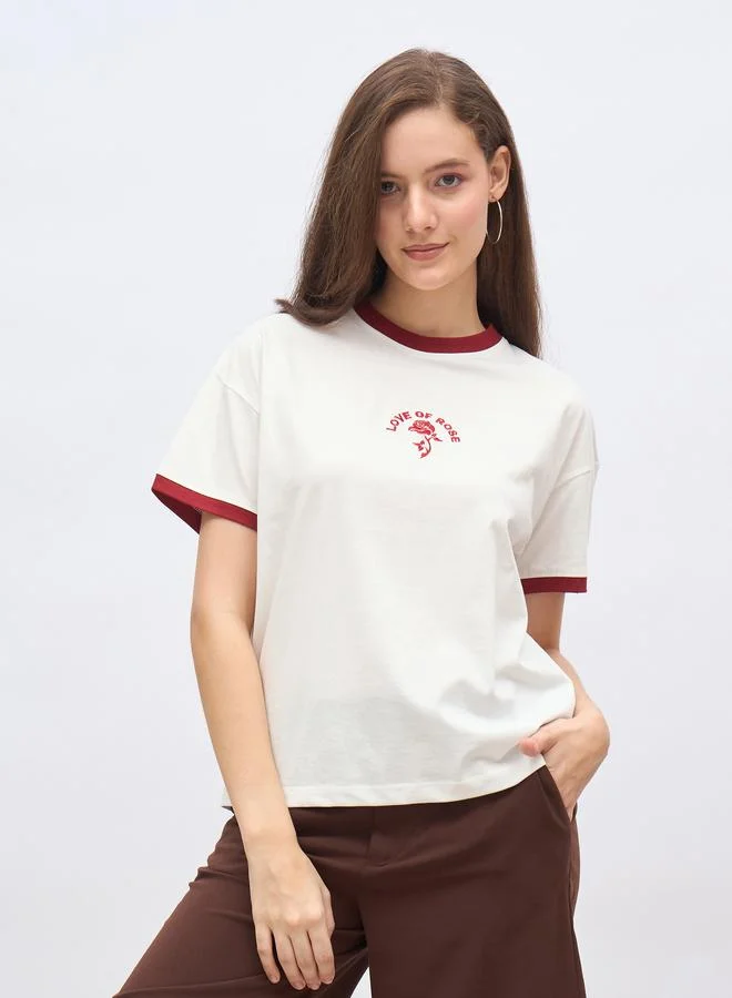 ستايلي Styli Embroidered Detail Boxy Fit T-Shirt