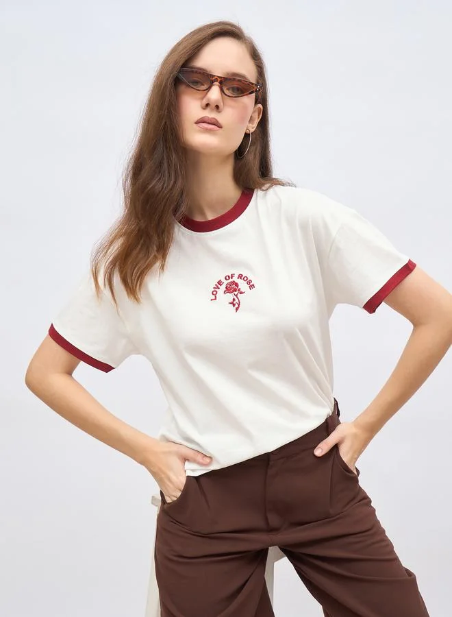 Styli Styli Embroidered Detail Boxy Fit T-Shirt