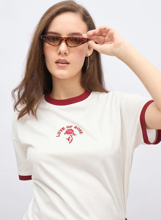 Styli Styli Embroidered Detail Boxy Fit T-Shirt
