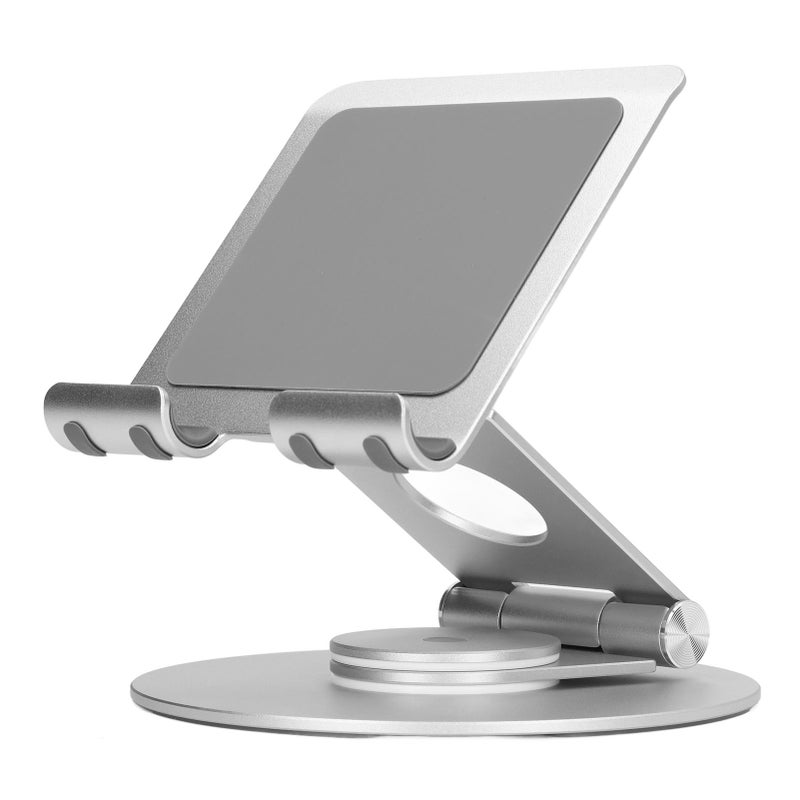 Foldable Phone Stand 360 Degree Rotation Adjustable Height Aluminum Desk Stand with Stable Base for Laptops Under 17.3in Silver - Image 2