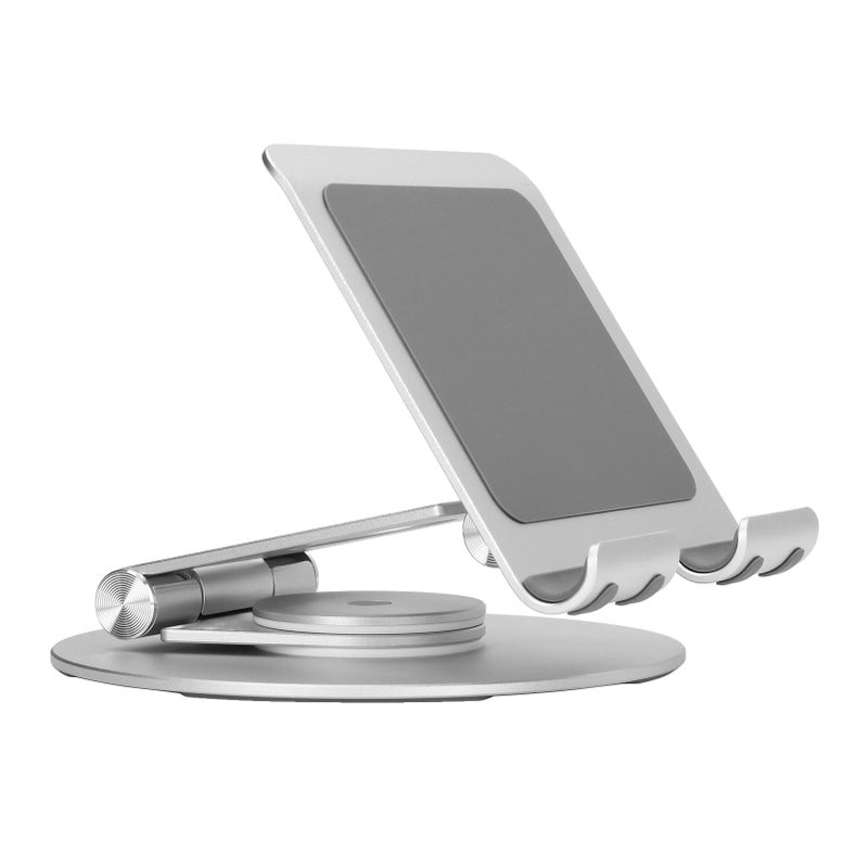 Foldable Phone Stand 360 Degree Rotation Adjustable Height Aluminum Desk Stand with Stable Base for Laptops Under 17.3in Silver - Image 4