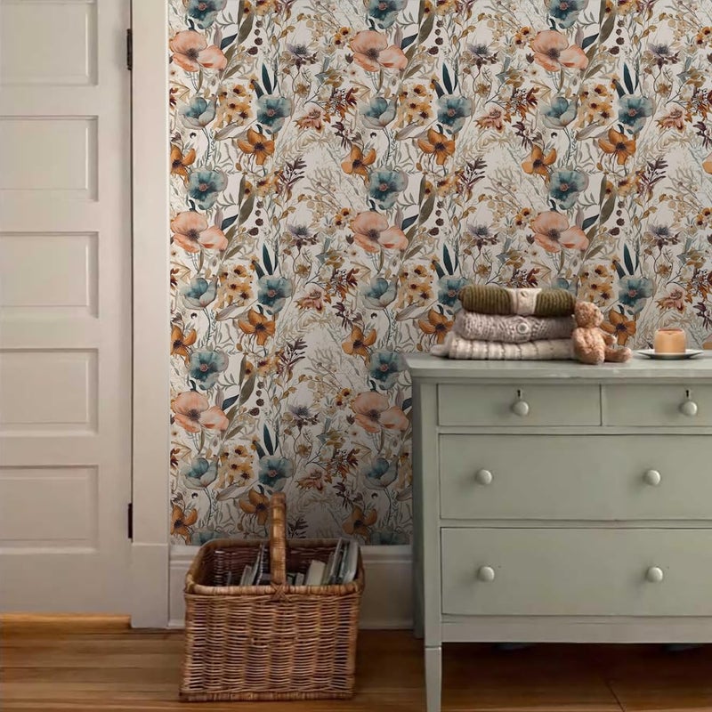 MuralPeel Boho Flowers Brown Leaf Plants Botanical Peel and Stick Wallpaper Self Adhesive Removable Easy Peel Off Stick on Wall Paper for Bedroom Cabinet Renter Friendly - Image 3
