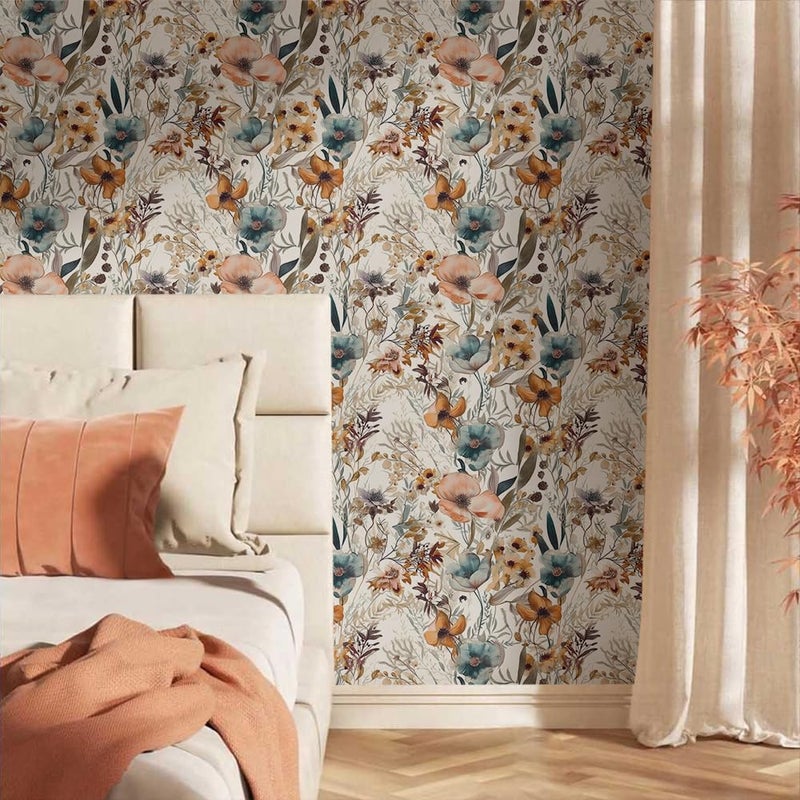 MuralPeel Boho Flowers Brown Leaf Plants Botanical Peel and Stick Wallpaper Self Adhesive Removable Easy Peel Off Stick on Wall Paper for Bedroom Cabinet Renter Friendly - Image 2