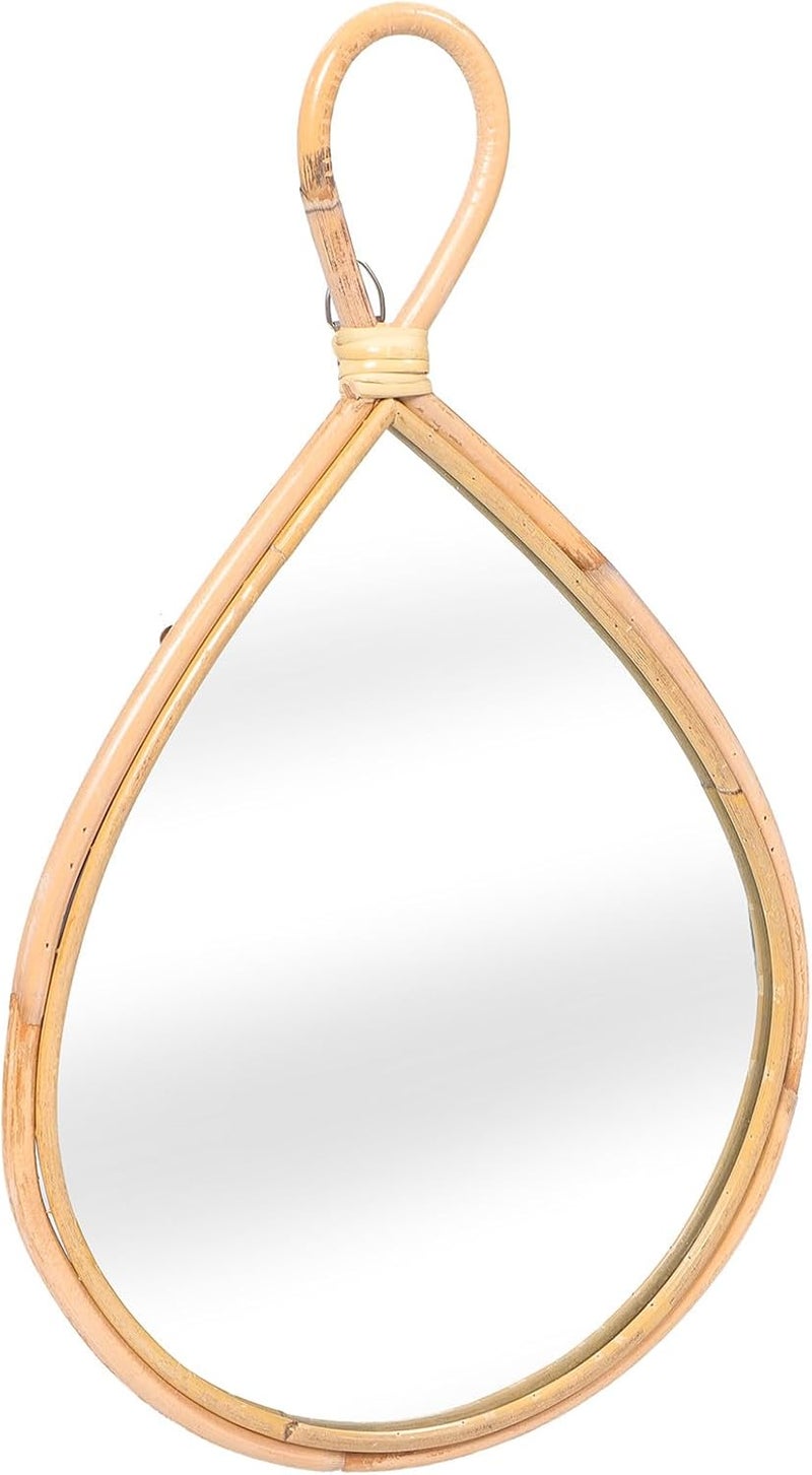 Uonlytech Decorative Woven Mirror Wall Mounted Wicker Frame 28/45Cm Handmade Nordic Style Bathroom Bedroom Living Room Wall Decor - Image 1