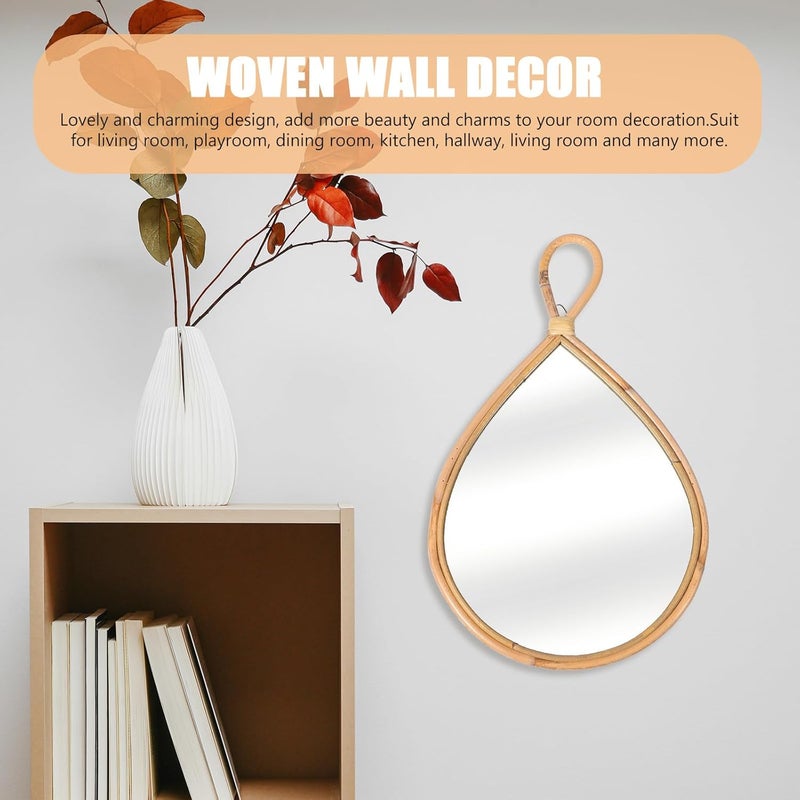 Uonlytech Decorative Woven Mirror Wall Mounted Wicker Frame 28/45Cm Handmade Nordic Style Bathroom Bedroom Living Room Wall Decor - Image 5