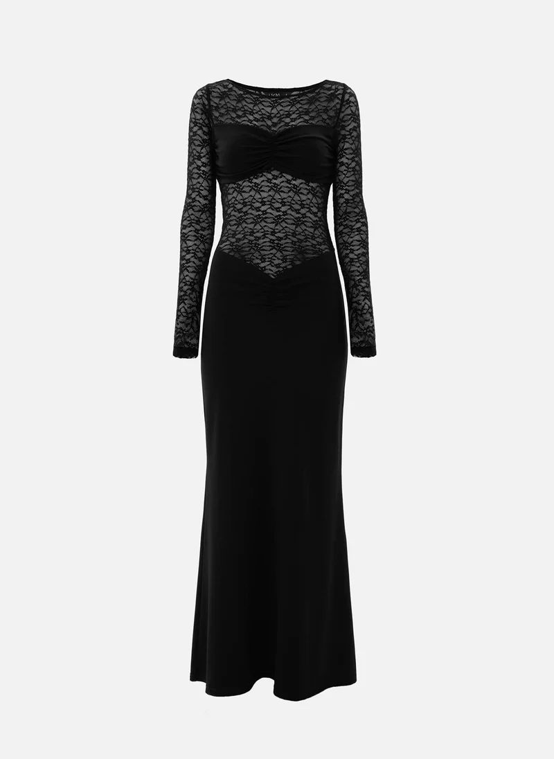 ليتشي فستان ماكسي مع ياقة من الدانتيل