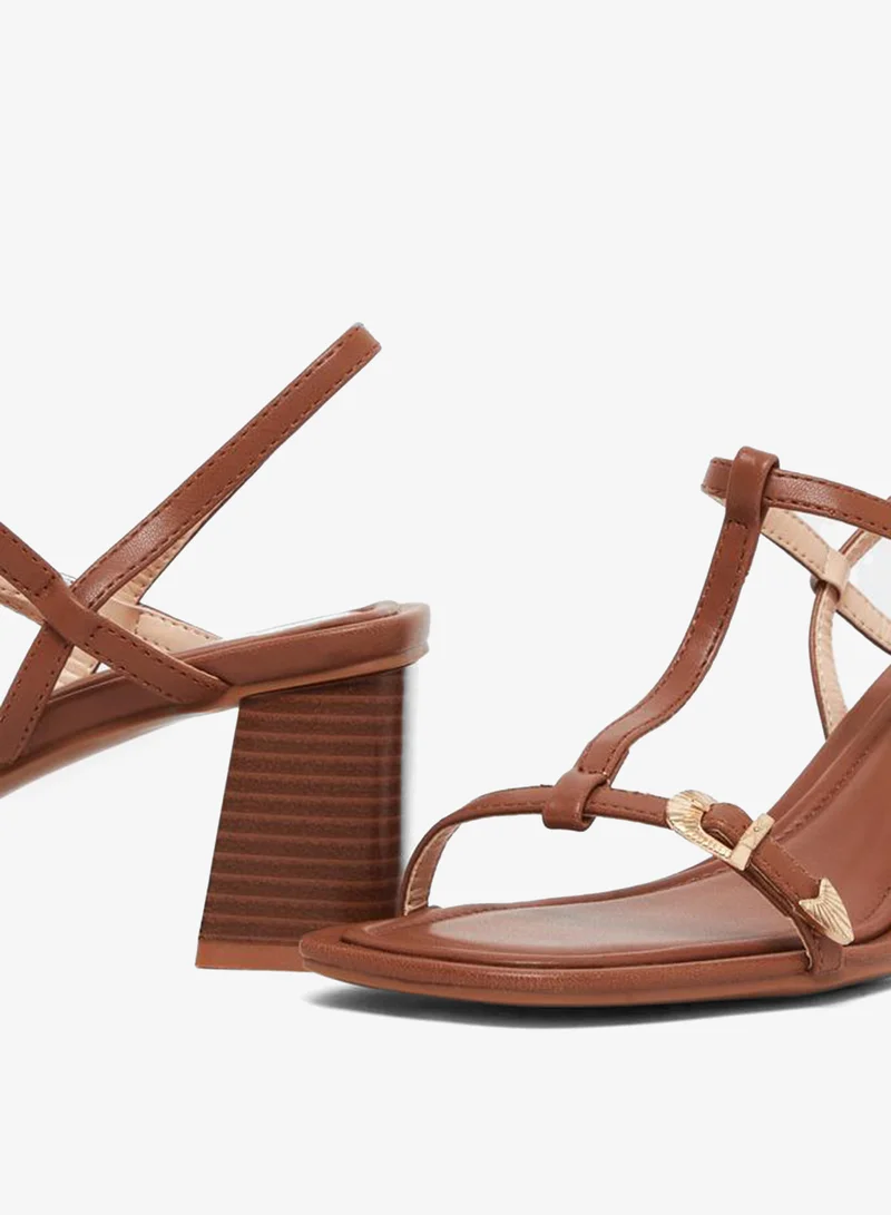 Styli Women Brown Block Heel Sandals with Buckle Detail