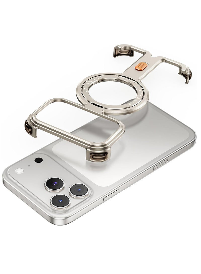 CATANES Magnetic Case Cover for iPhone 17 Pro - 360° Rotation Kickstand Aluminum Metal Frameless Design Protective Shock Grade Shell - Silver - Image 2