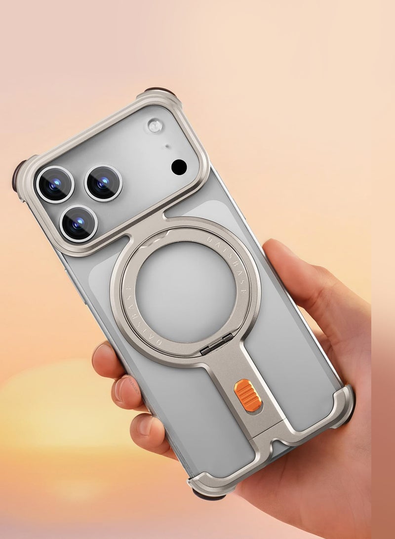 CATANES Magnetic Case Cover for iPhone 17 Pro - 360° Rotation Kickstand Aluminum Metal Frameless Design Protective Shock Grade Shell - Silver - Image 5