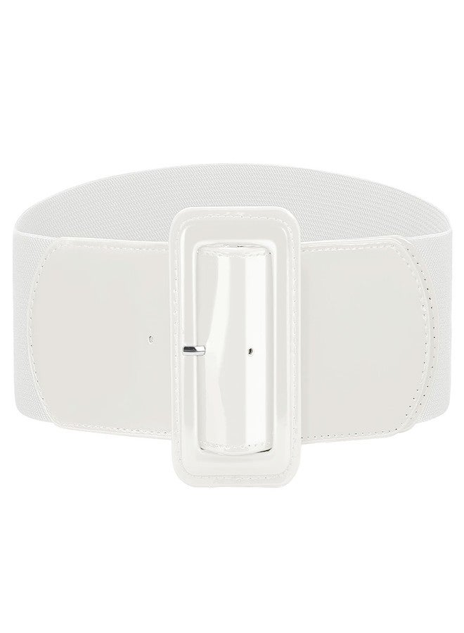 VONMELLI Stretchy Wide Women Belts Elastic Vintage Belts for Women Fashion Ladies Waist Belt for Dress, White, Fit waist size 34"-37" - Image 1