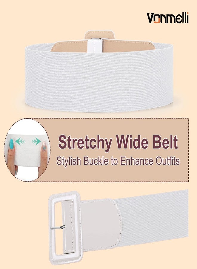 VONMELLI Stretchy Wide Women Belts Elastic Vintage Belts for Women Fashion Ladies Waist Belt for Dress, White, Fit waist size 34"-37" - Image 4