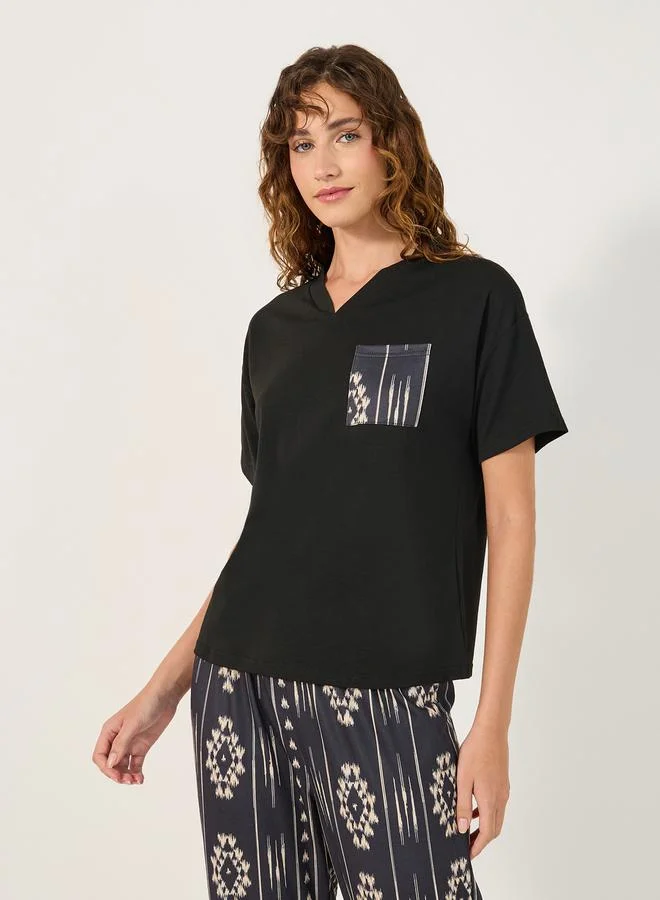 Styli Aztec Printed Pocket T-Shirt and Straight Pyjama Set