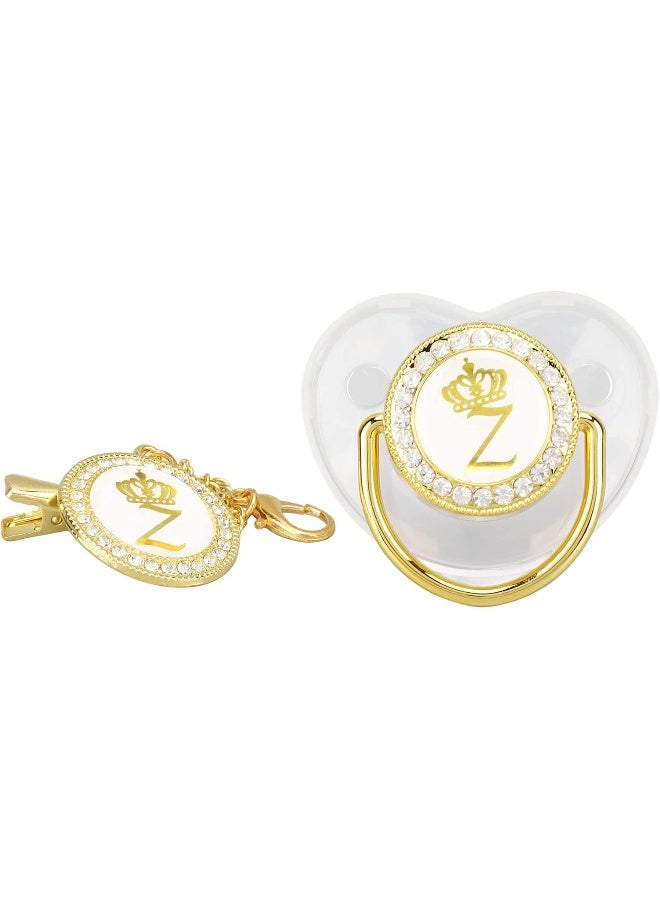 Focket Pacifier Clips Baby Girl, 26 Letter Rhinestone Baby Pacifier with Name Initial Letter, Curved Bling Pacifier for Girl, Newborn Baby Girl Pacifiers Clips, Baby Shower Birthday Gifts (Z) - Image 1