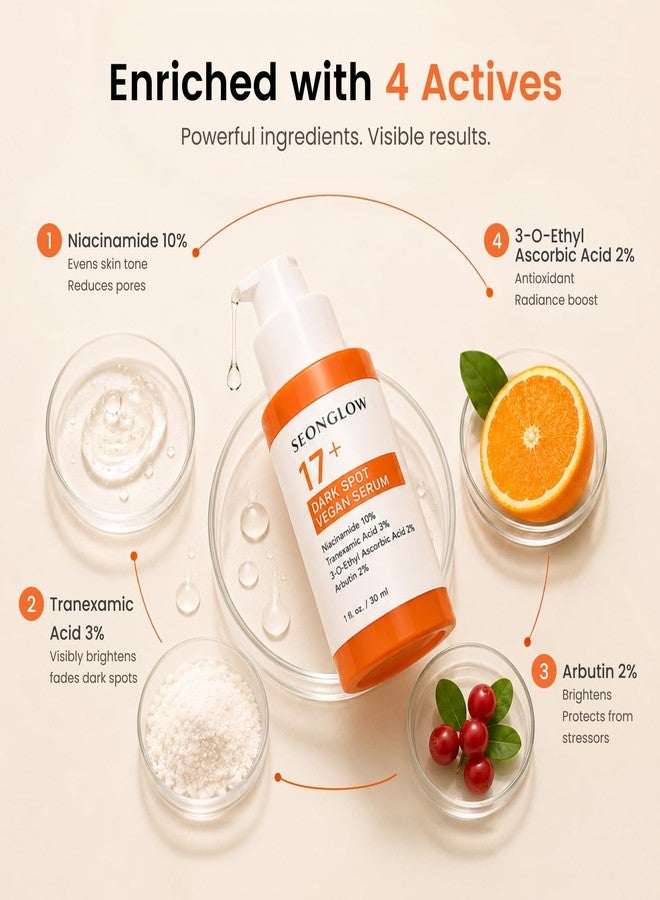 SEONGLOW Dark Spot Corrector Serum for Face, 10% Niacinamide, 3% Tranexamic Acid, 2% Vitamin C & 2% Arbutin, Korean Vegan Serum for Dark Spots, Melasma & Acne Marks, 1.01 fl oz - Image 4