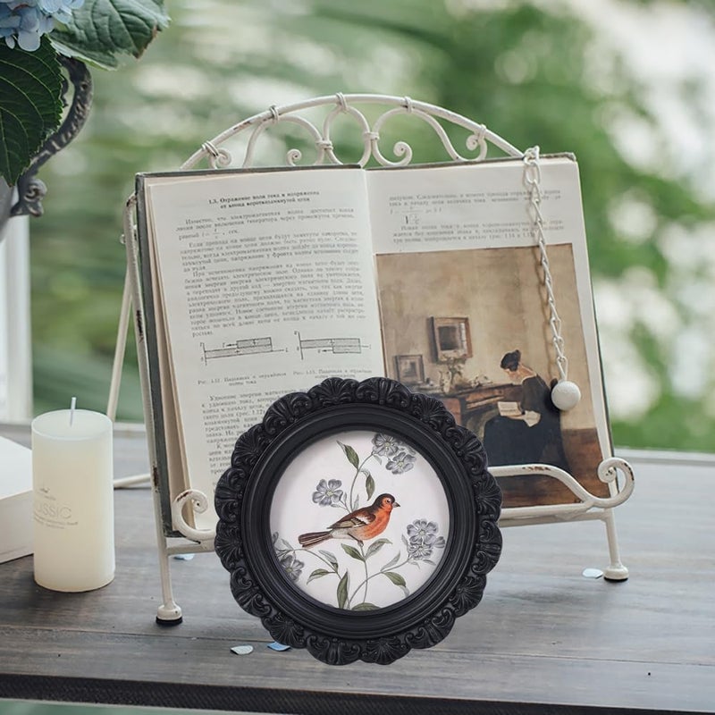 LIHOLO Vintage Picture Frames 3x3 Round Black Antique Picture Frames with Glass Front Handcrafted Rustic Home Decor for Wall Mount and Tabletop Gallery Wall Art - Image 3
