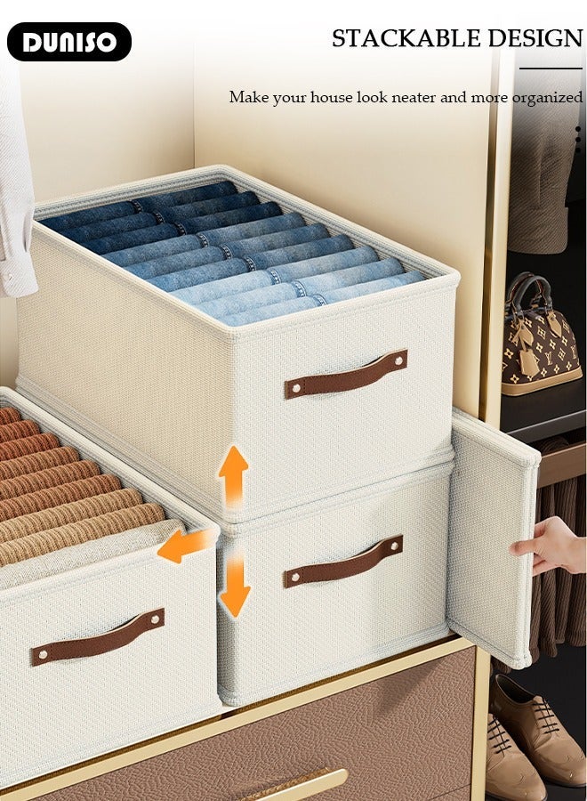 DUNISO 3 Pieces Foldable Closet Storage Organizer, Washable Closet Storage Boxes with Carrying Handles, Stackable Wardrobe Clothes Organizer, Closet Storage Basket, Cube Storage Bin for Clothes Wardrobe Home Bedroom Office - Image 2