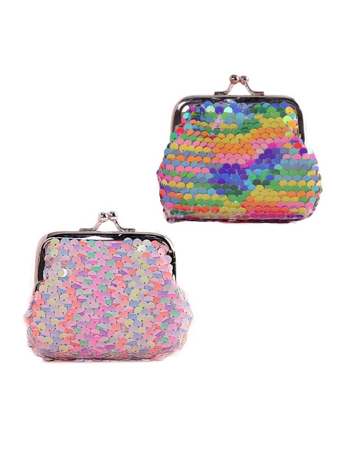 2 قطعة محفظة عملات معدنية للبنات محفظة صغيرة من الترتر على الوجهين للفتيات محفظة صغيرة لطيفة للأطفال حاملة مفاتيح صغيرة للعملات المعدنية - Image 1