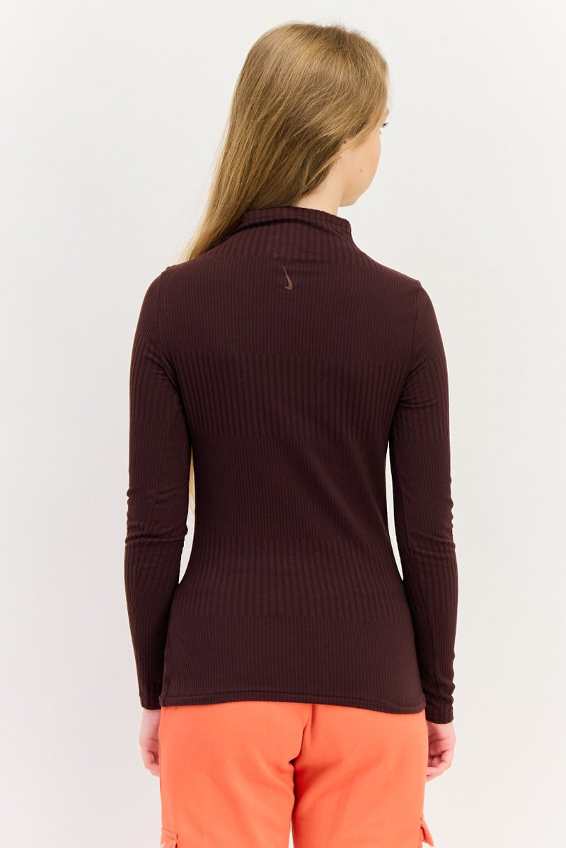 Nike بلوزة نسائية ضيقة الأكمام طويلة الأكمام في الهواء الطلق، بني داكن - Image 3