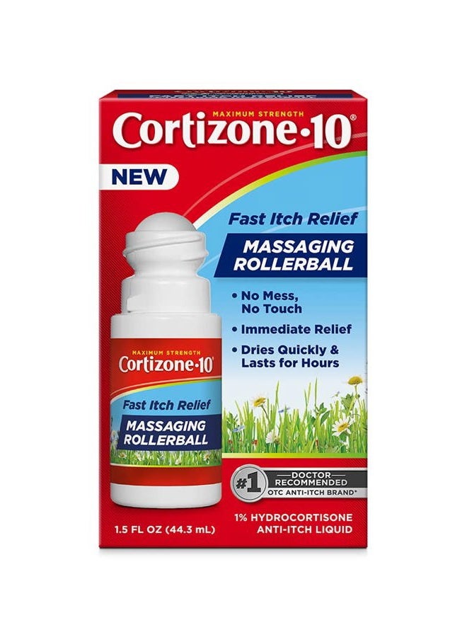 Cortizone 10 Maximum Strength Fast Itch Relief with Massaging Rollerball, 1% Hydrocortisone Anti-Itch Liquid, 1.5 oz. - Image 1