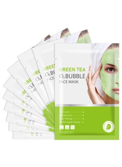 IREV IREV 10 Pack Green Tea O2 Bubble Face Masks Sheet Bubble Facial Mask Foaming Face Mask Purifying Facial Mask for Acne and Pores Moisturizing Spa Face Masks Skincare Brightening Beauty Masks 