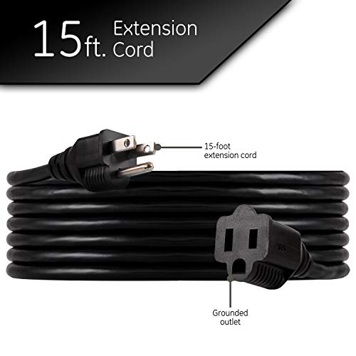 UltraPro Outdoor Extension Cord, 15 Ft, Heavy Duty Extension Cord, Double Insulated, Grounded, 16 Gauge, 3 Prong Extension Cords, General Purpose Long Extension Cord, UL Listed, Black, 36824 - Image 2