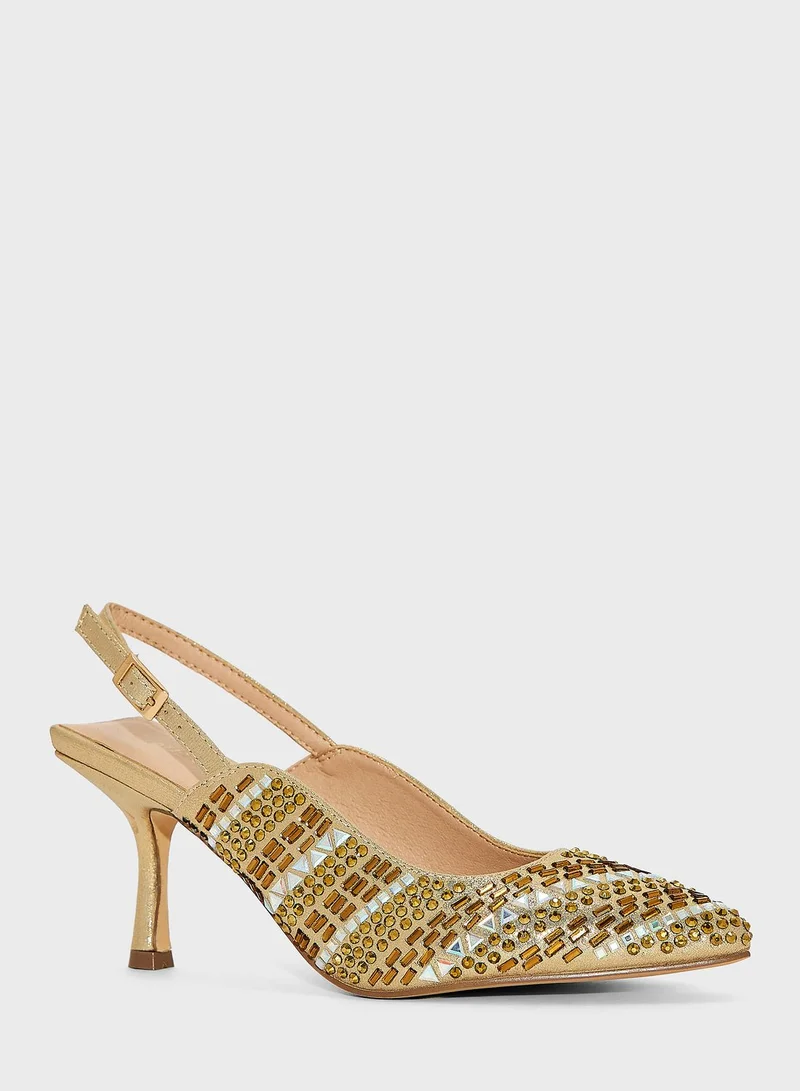MENBUR Pointed Toe Strap Mid Heel Sandals