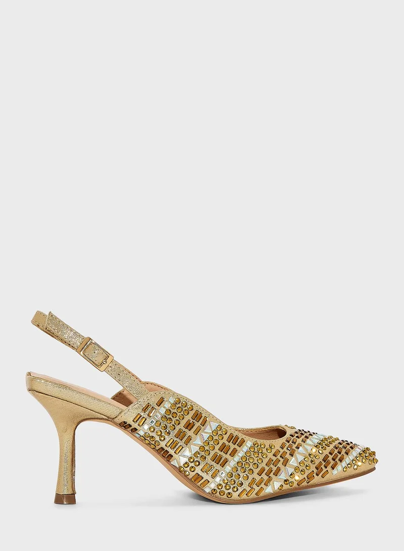MENBUR Pointed Toe Strap Mid Heel Sandals
