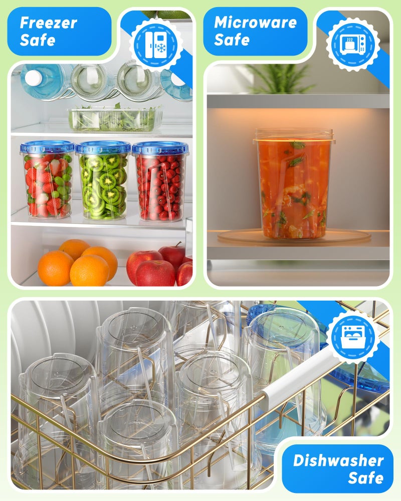 BiuLeon 12 Pack-34oz Freezer Storage Containers, Plastic Food Storage Containers with Twist Top Lids, BPA Free and Reusable Soup Containers with Lid, Microwave and Dishwasher Safe - Image 4