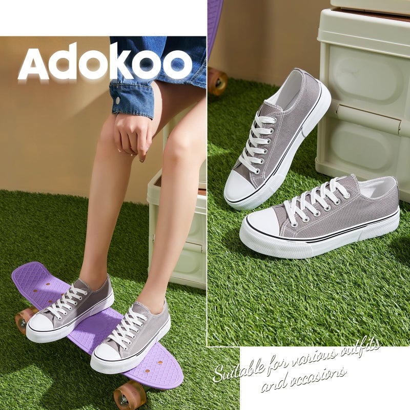 Adokoo Canvas Tennis Shoes for Women Low Top Casual White Black Sneakers for Women Lace Up Fashion Comfortable Walking Shoes (Grey,9.5) - Image 5