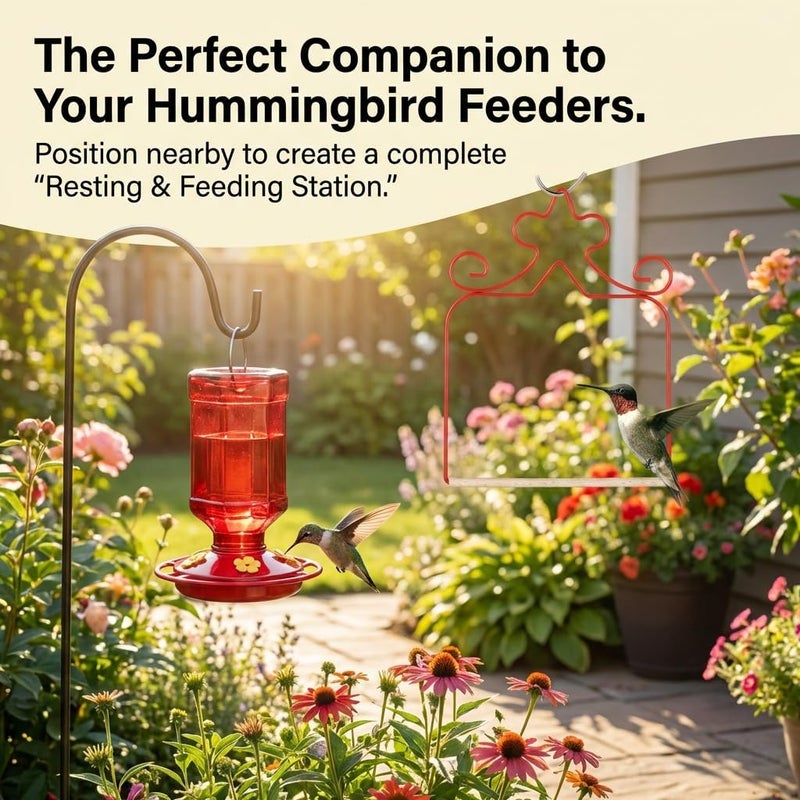 Eyrosa 4-Pack Hummingbird Swings - Rust-Proof Metal Red Perches with Natural Wooden Dowel - Essential Bird Watching Decor for Outdoor Garden, Patio & Yard - Includes 4 S-Hooks - Image 2