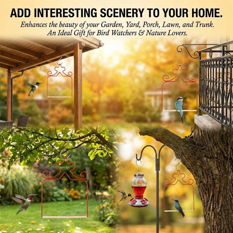 Eyrosa 4-Pack Hummingbird Swings - Rust-Proof Metal Red Perches with Natural Wooden Dowel - Essential Bird Watching Decor for Outdoor Garden, Patio & Yard - Includes 4 S-Hooks - Image 3