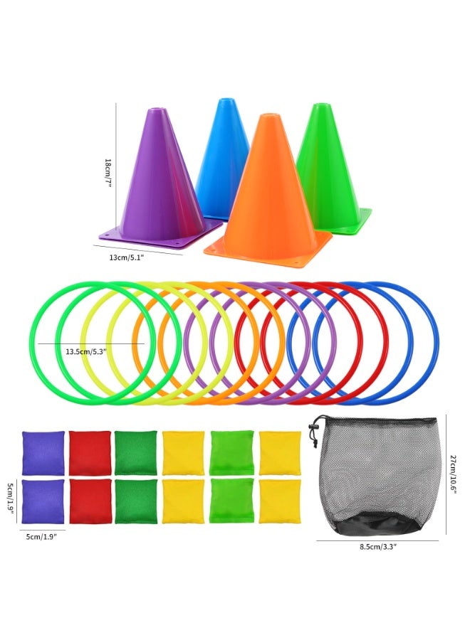 3 in 1 Outdoor Games Combo Set for Kids, 31PCS Yard Lawn Game, Soft Plastic Cones Bean Bags Ring Toss Game, Gift for Birthday Party/Carnival - Image 2