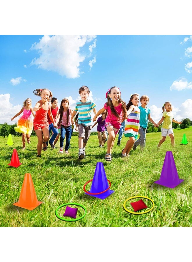3 in 1 Outdoor Games Combo Set for Kids, 31PCS Yard Lawn Game, Soft Plastic Cones Bean Bags Ring Toss Game, Gift for Birthday Party/Carnival - Image 3