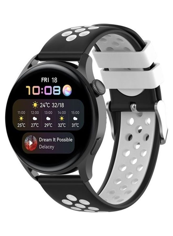 NIBEMINENT Silicone Replacement Watchband For Huawei Watch 3/3 Pro Black/White  - Image 4