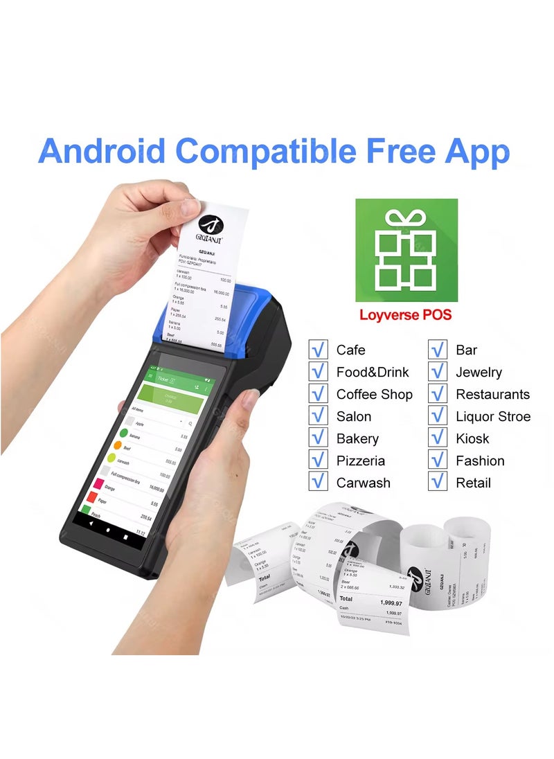 كينجتوب - طابعة إيصالات POS PDA محمولة 58 مم، طابعة ورقية حرارية عالية السرعة، محطة POS الذكية، مسح جهاز POS للرموز الشريطية 1D/2D/QR، نظام POS مع NFC/2G/3G/4G/WiFi/BT (متضمن 3 لفات من الورق الحراري) - Image 1