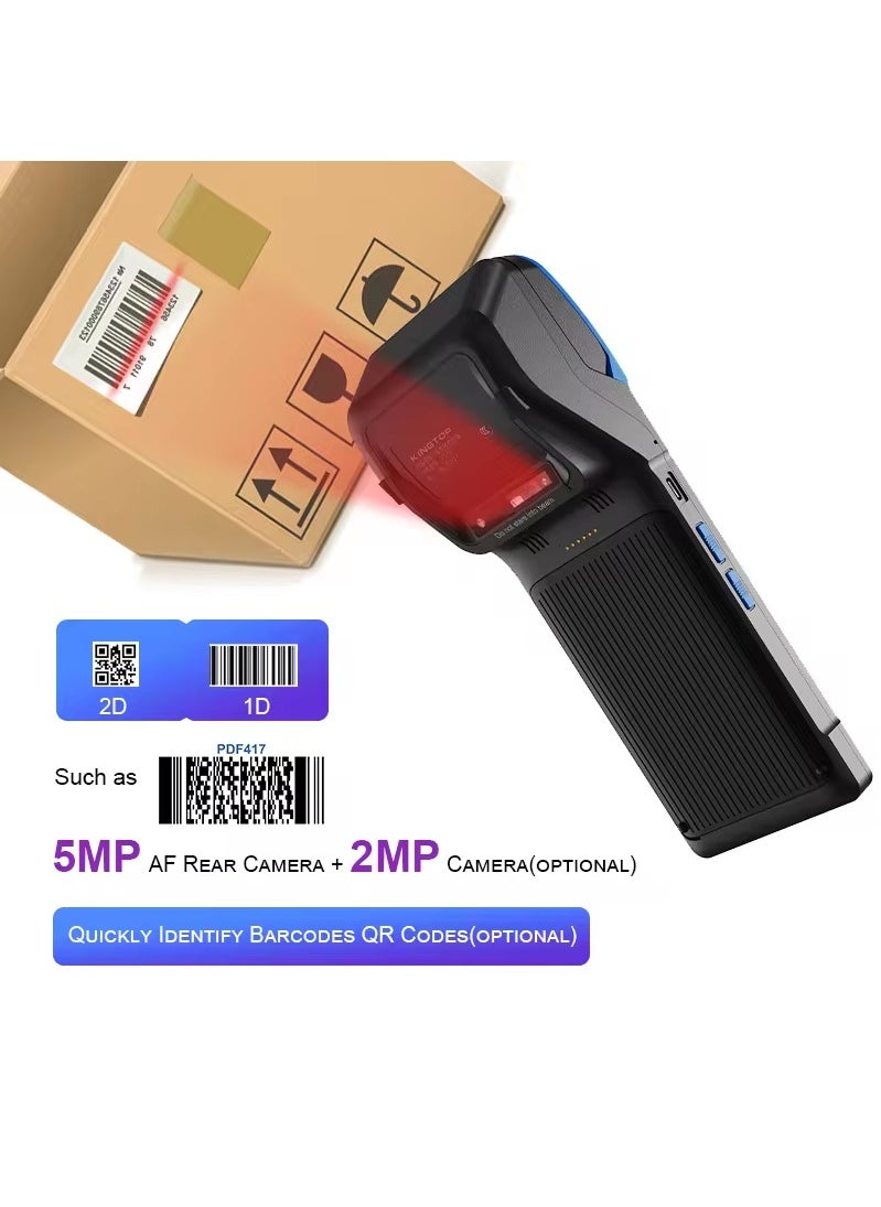 كينجتوب - طابعة إيصالات POS PDA محمولة 58 مم، طابعة ورقية حرارية عالية السرعة، محطة POS الذكية، مسح جهاز POS للرموز الشريطية 1D/2D/QR، نظام POS مع NFC/2G/3G/4G/WiFi/BT (متضمن 3 لفات من الورق الحراري) - Image 1