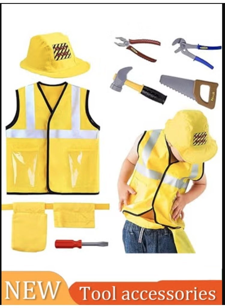 Construction Worker Costume Role Play Kit Set, Engineering Dress Up Gift Educational Toy for Holidays Activities   for Most Children and Adults - Image 1