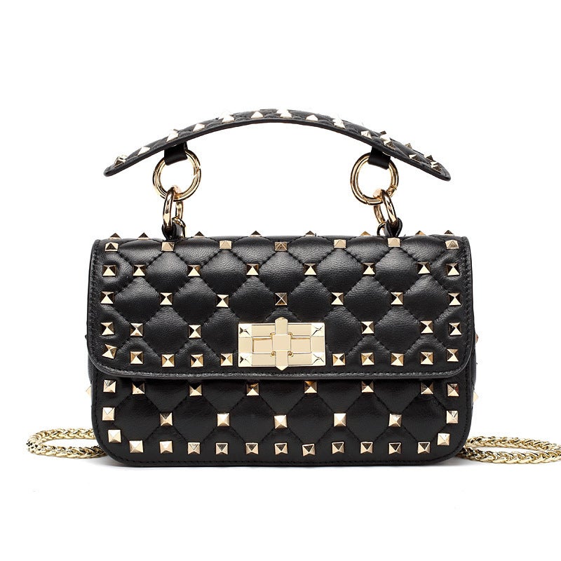 Euro-Style Leather Rivet Crossbody Bag Black
