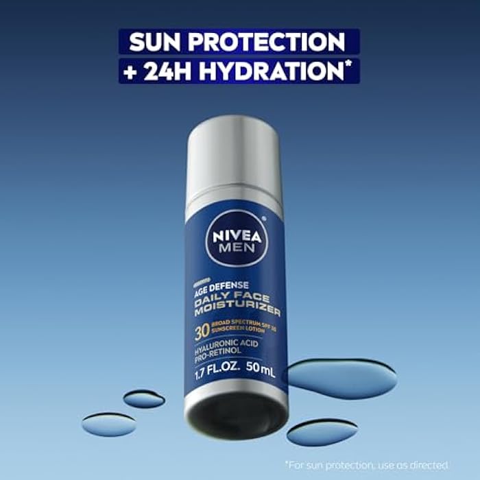 NIVEA MEN Age Defense Daily Face Moisturizer with Broad Spectrum SPF 30 Sunscreen, Pro-Retinol and Hyaluronic Acid, Beard-Friendly Face Lotion Helps Defend Against UVA/UVB Rays, 1.7 Fl Oz Bottle - Image 2