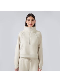 Generic Autumn Winter Thick Fleece Half-Zip Sweater white protein 