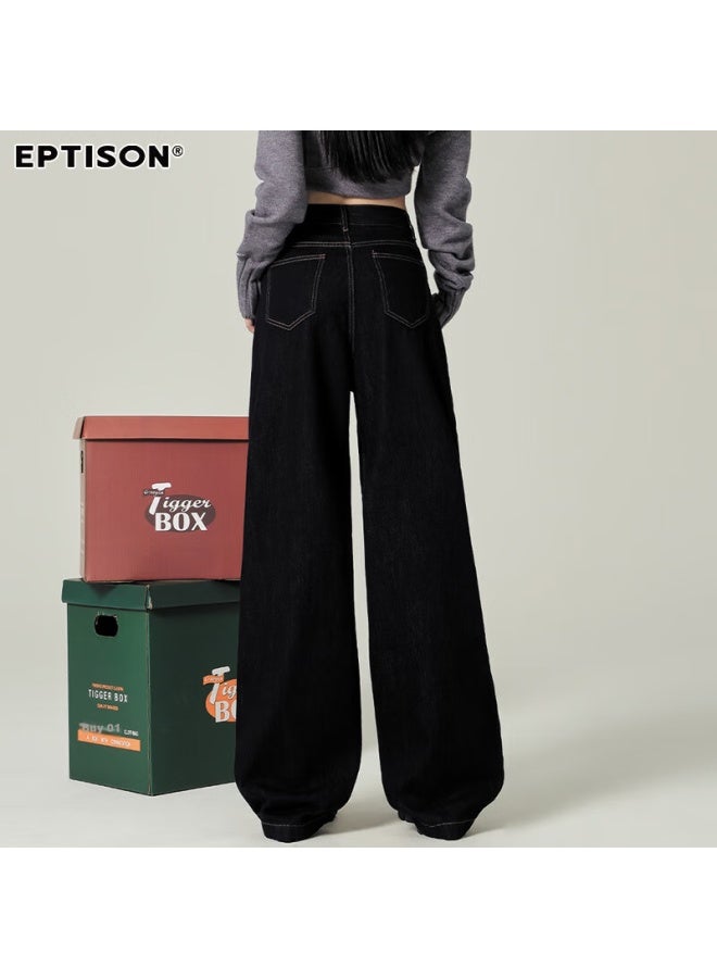 EPTISON Yipin Tiancheng Retro Spicy Girl Jeans Women Autumn And Winter Classic Color All-match Loose Slimming Dragging Wide Leg Pants Women - Image 5