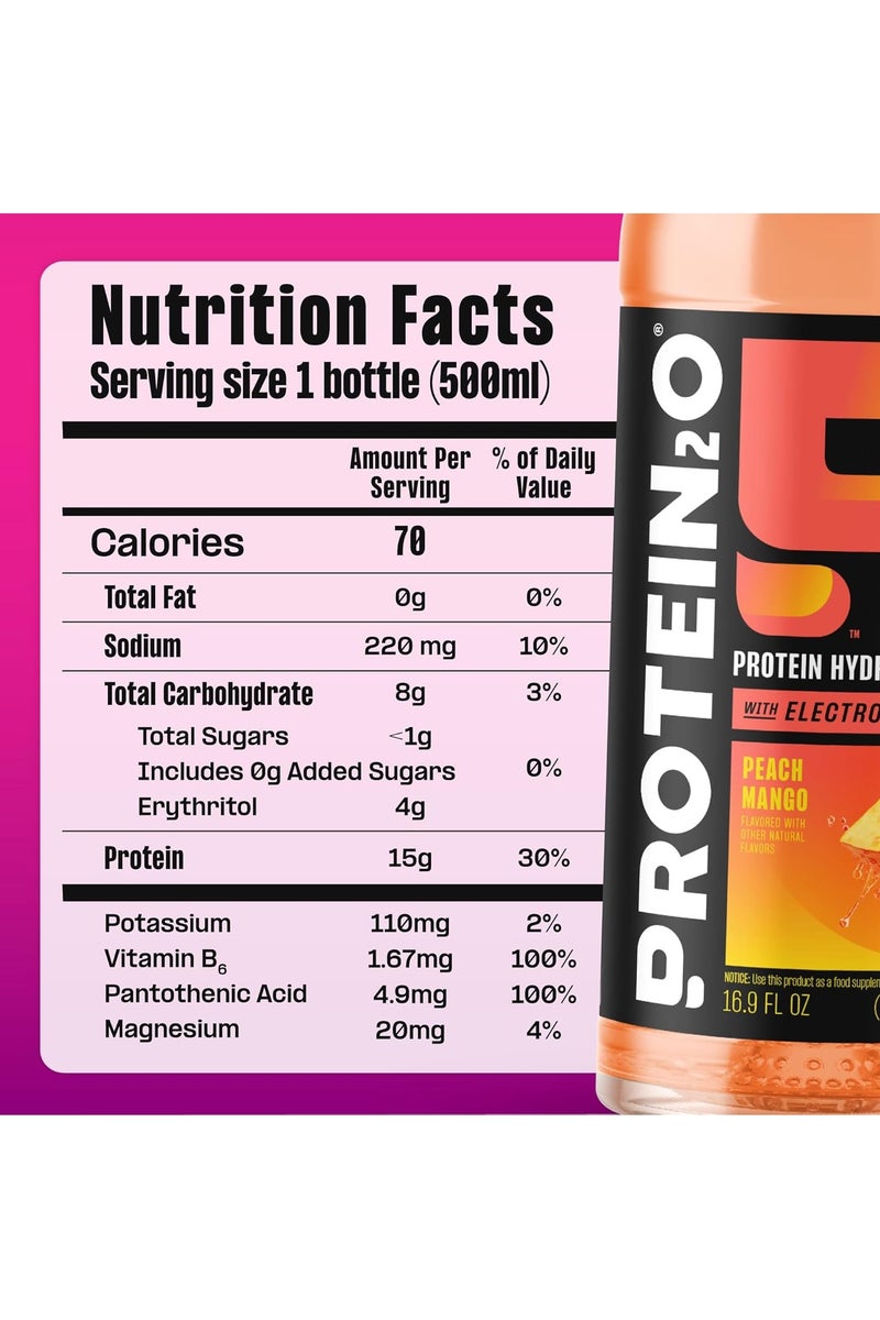 PROTEIN20 Protein Infused Water Plus Energy with Peach Mango -500 ml - Image 3
