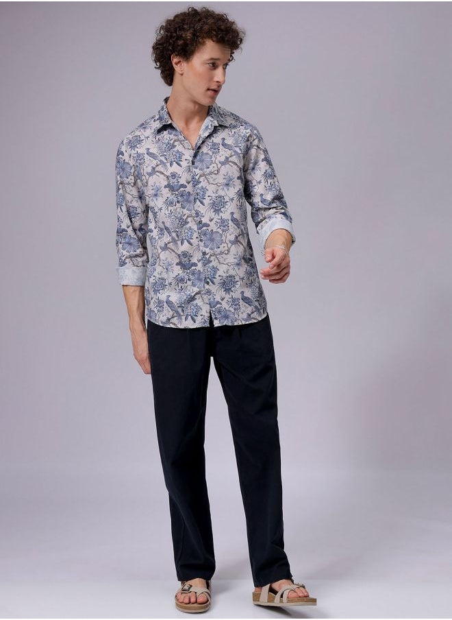 The Indian Garage Co - Men Regular Fit Floral Printed Full Sleeves Cutaway Collar Resort Wear Shirt - Image 1