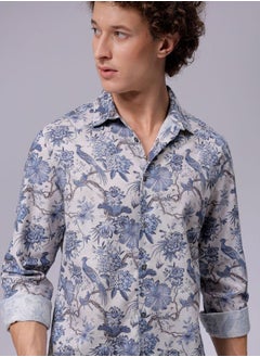 Men Regular Fit Floral Printed Full Sleeves Cutaway Collar Resort Wear Shirt