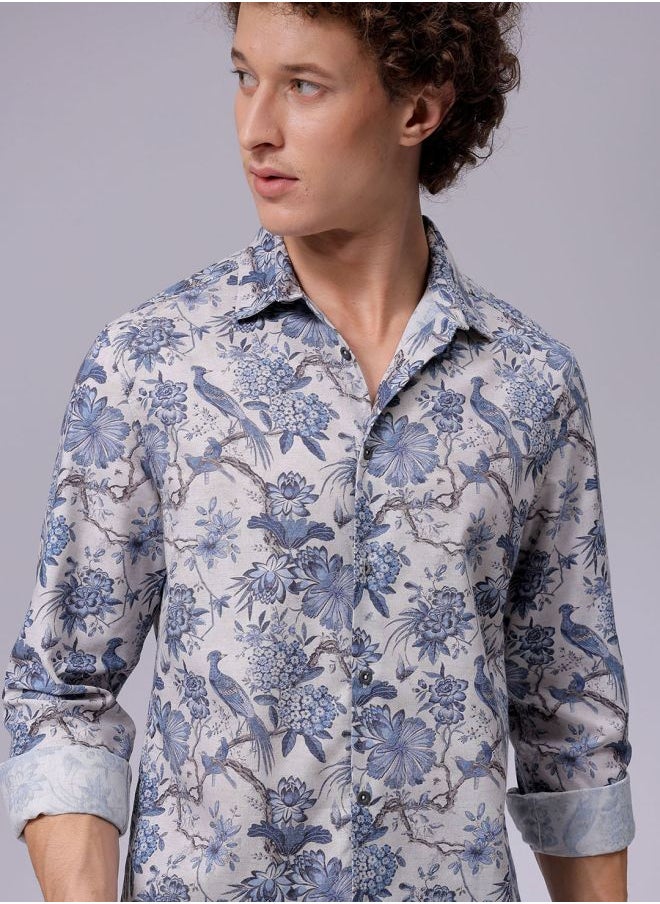 The Indian Garage Co Men Regular Fit Floral Printed Full Sleeves Cutaway Collar Resort Wear Shirt  - Image 1