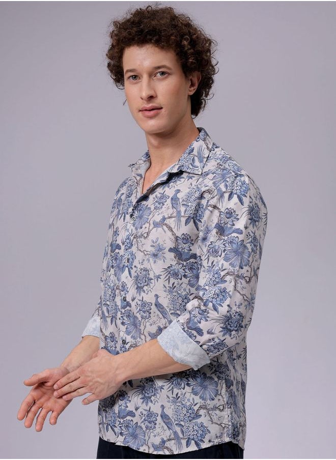 The Indian Garage Co Men Regular Fit Floral Printed Full Sleeves Cutaway Collar Resort Wear Shirt  - Image 3